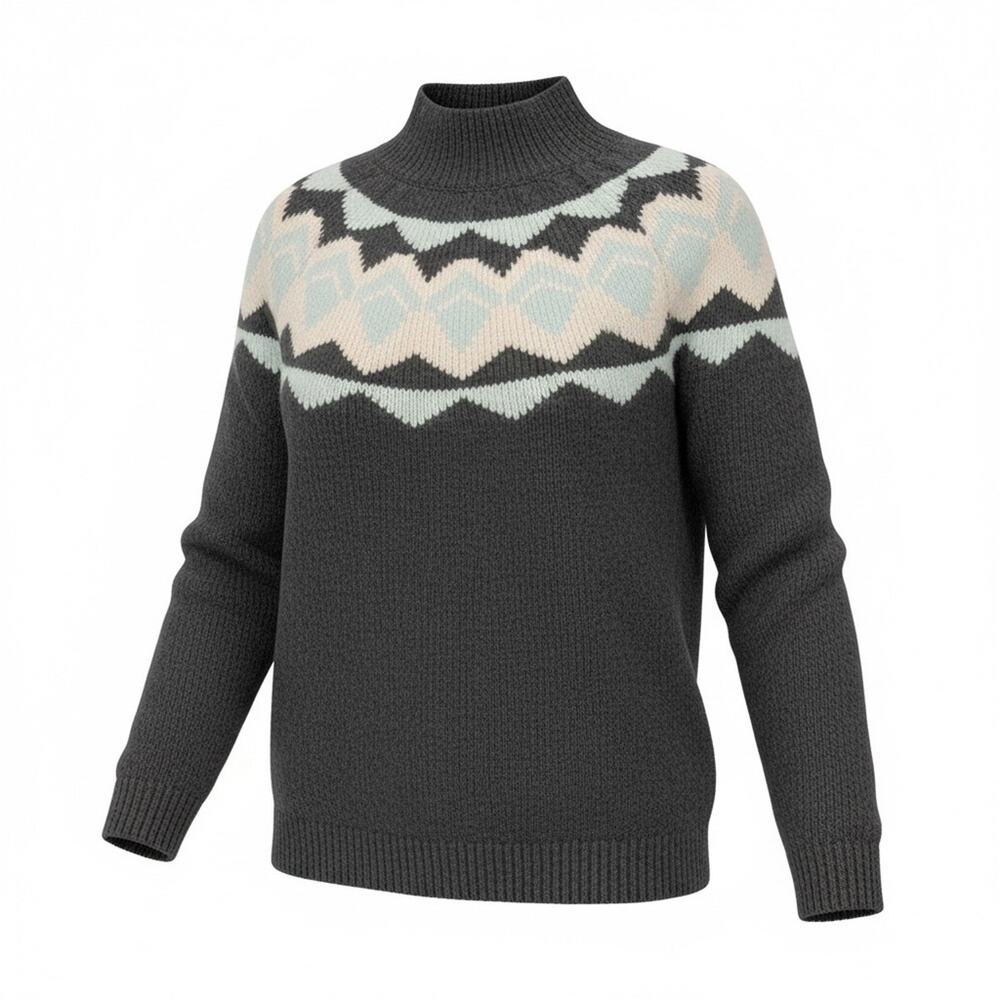 Banana Republic Fair Isle Sweater Women's L Gray Blue High Neck Relaxed Chunky